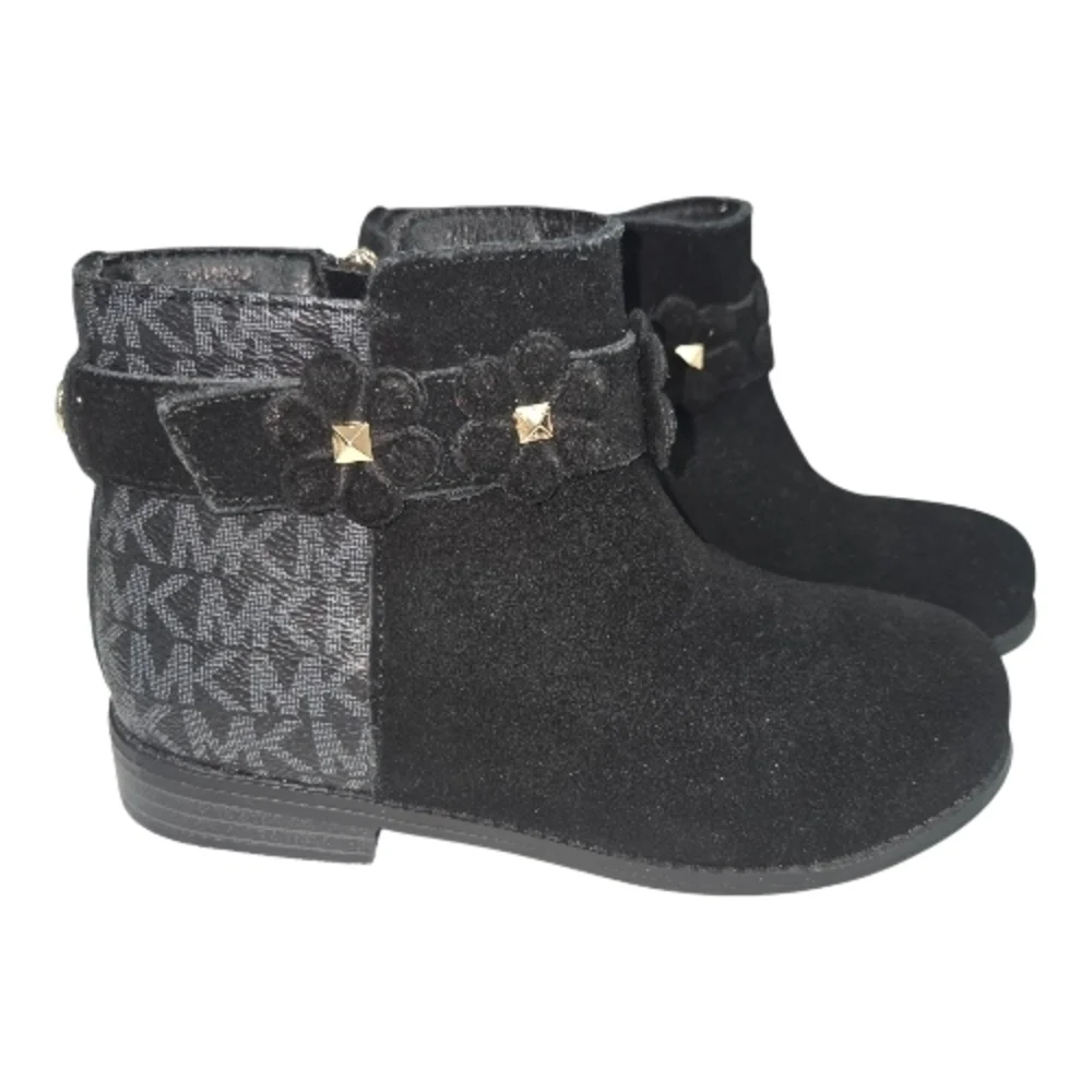 Michael Kors Emma Flora Logo Suede Embellished floral Booties Boots Girl Size 12